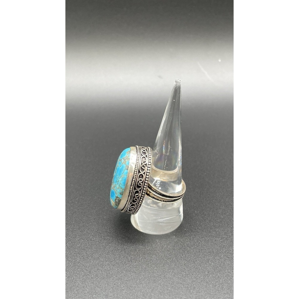 Southwest Sterling Silver Turquoise Oval Ring Size 9 Stamped Sterling 17.58g - Picture 8 of 11